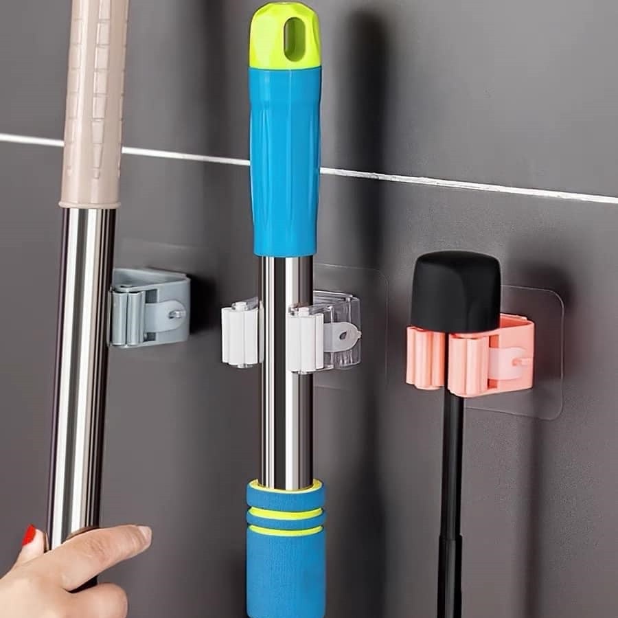 3Pcs Broom Mop Holder Wall Mount Multi-Purpose Hook