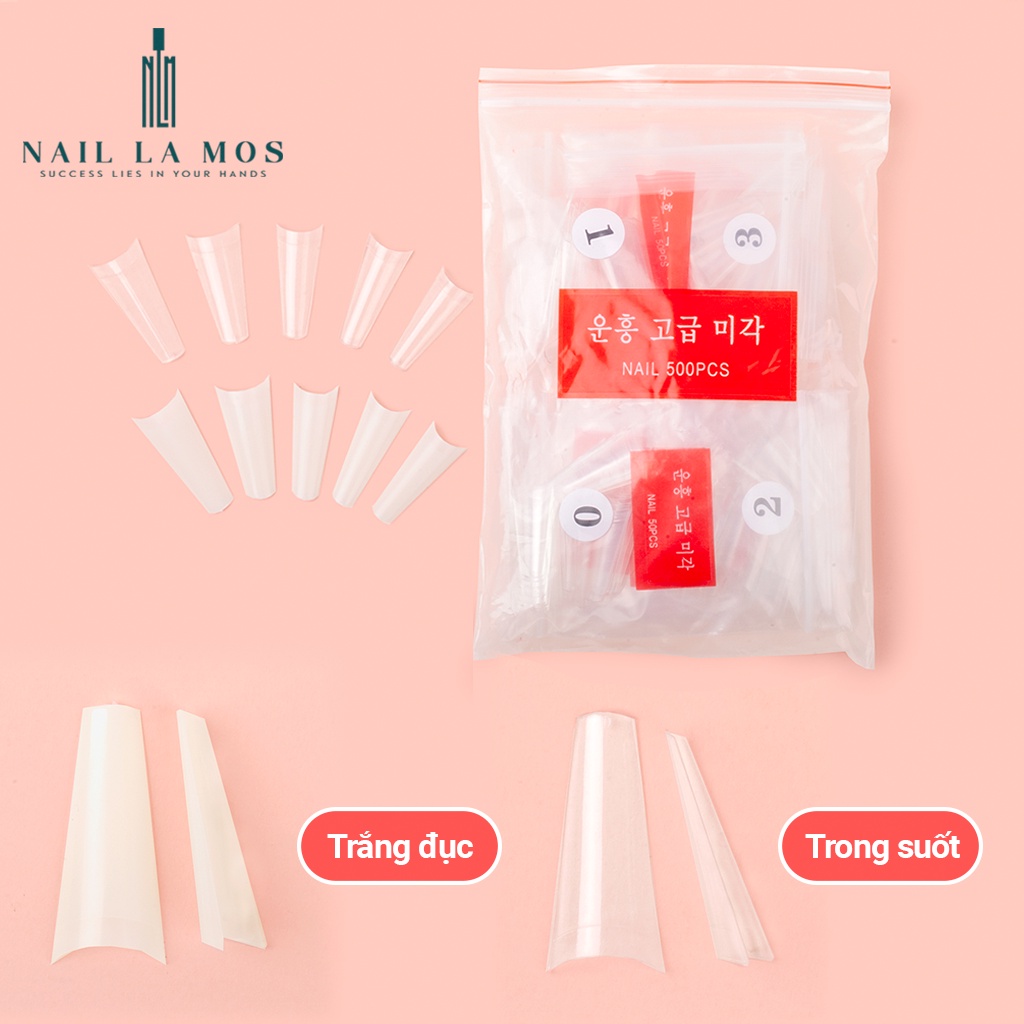 Móng tip Hàn, móng nối hàn không khấc, túi 500 móng đắp gel, đắp bột