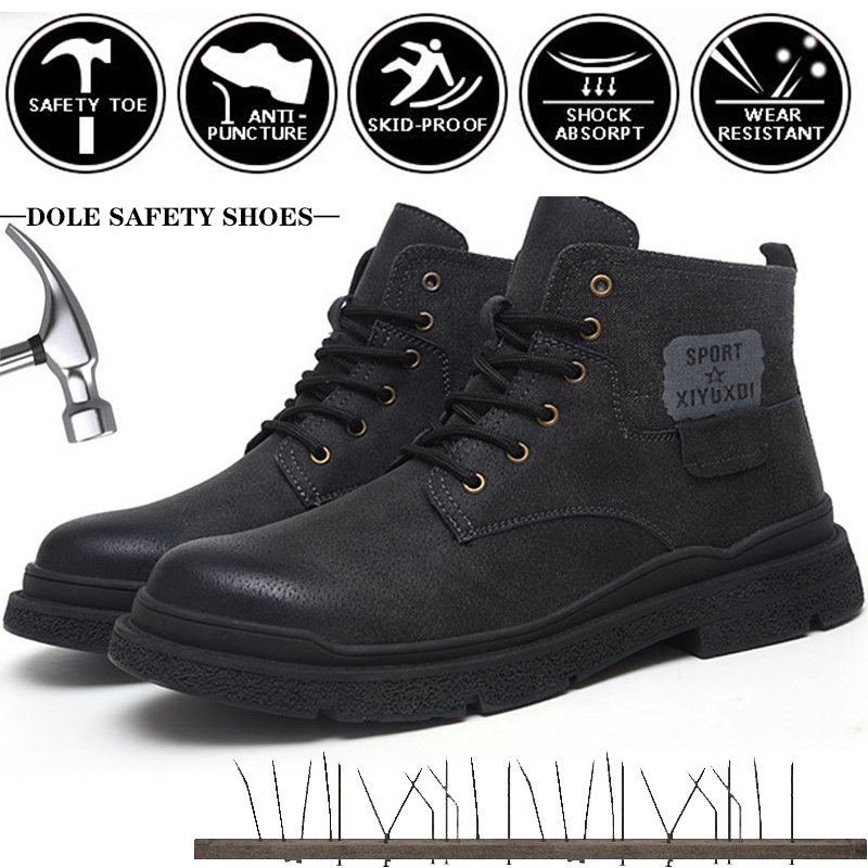 Hightop Safety Shoes, Leather Work Shoes, Antismash and Antipuncture