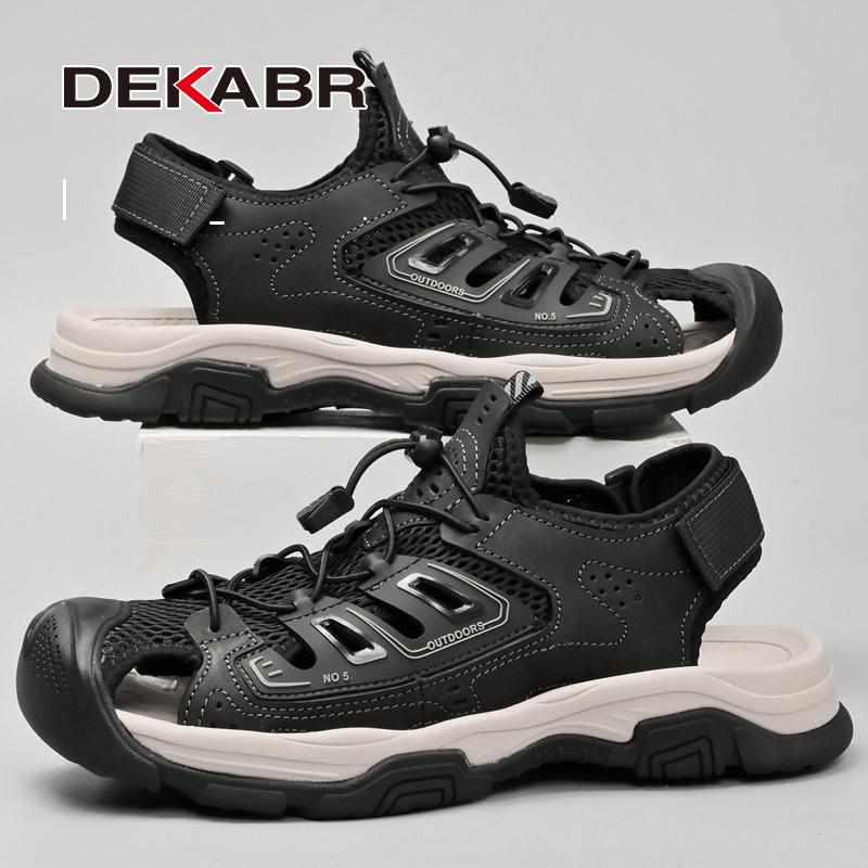 DEKABR 2024 New Casual Sandals Shoes For Men Summer Breathable Mesh With Genuine Hide Non-Slip Beach Sandals Men. 