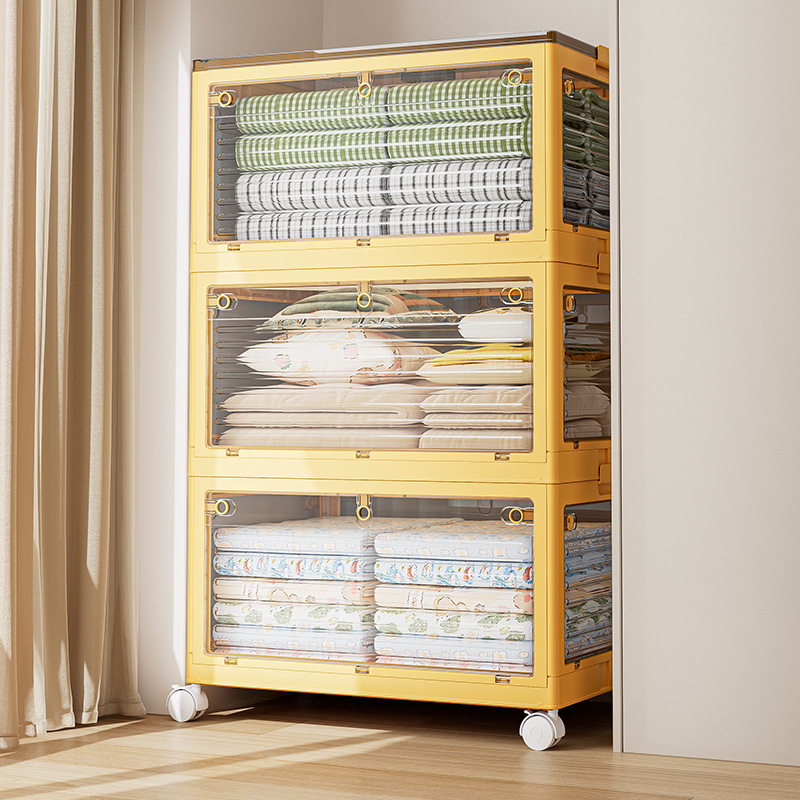 Folding storage box three-door student dormitory book folding box pet storage box transparent snack organizing box