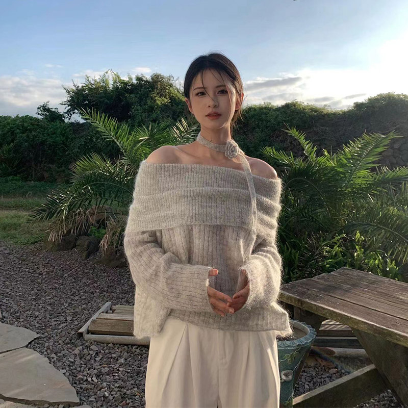 XIANG NIAN NI One shoulder knitted sweater women's off shoulder top
