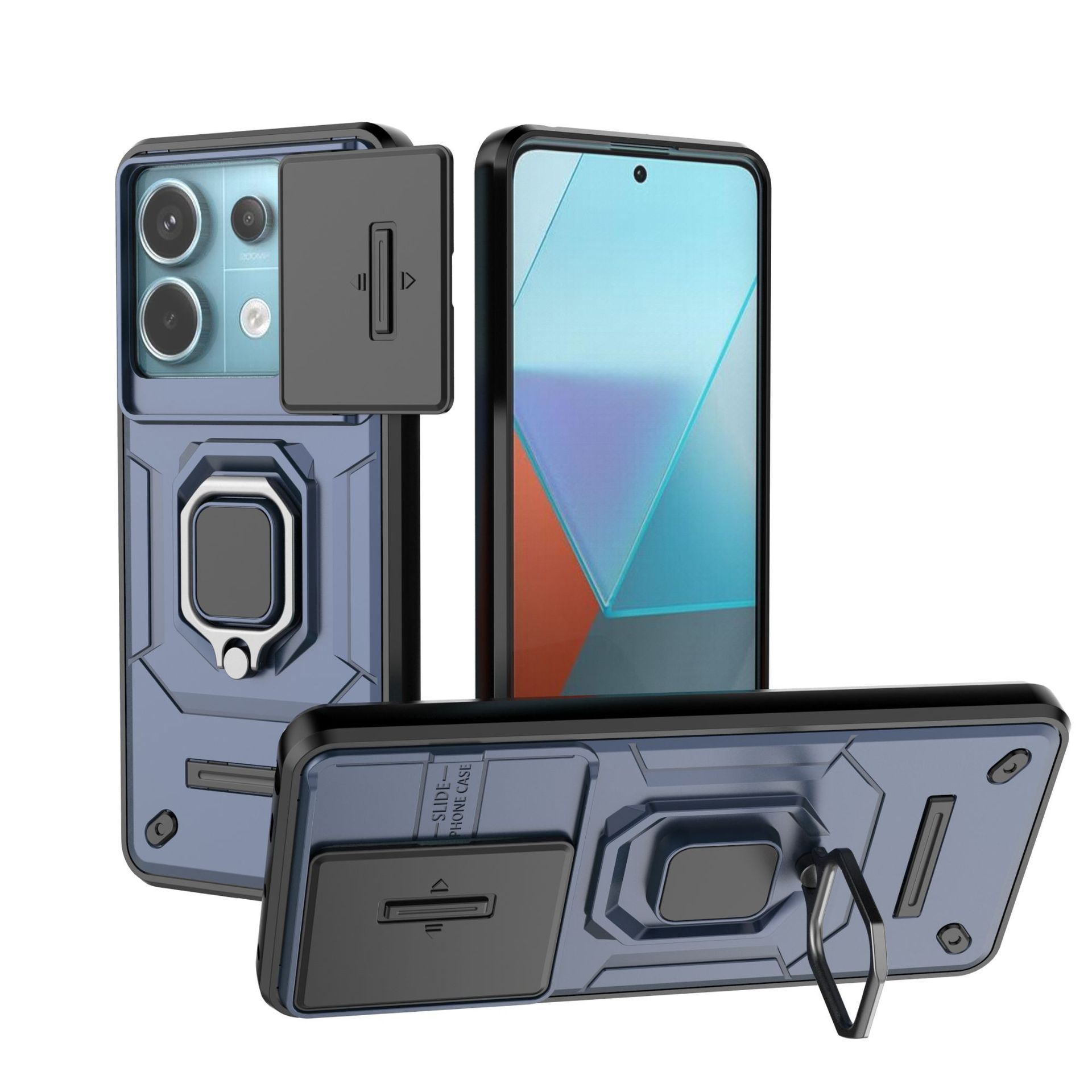 Xiaomi Redmi Note 13 Pro 5G Case with Slide Camera Cover,Rotated Ring Kickstand Military Grade Shockproof Protective Cover.