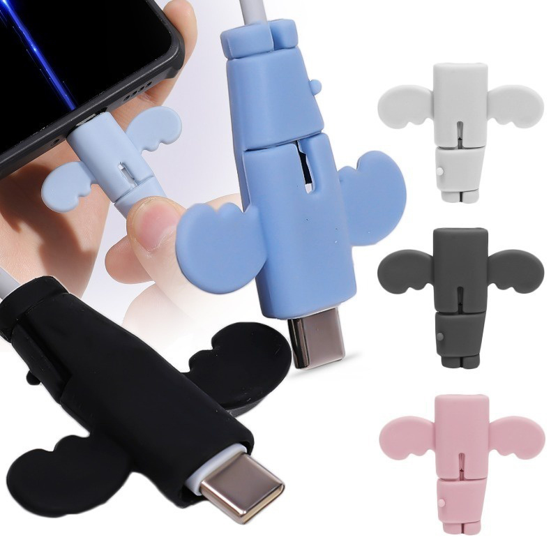 4 Ốp bảo vệ cáp dữ liệu Mini dễ thương Ốp bảo vệ tai nghe sạc điện thoại cuộn dây bền tay Cáp Silicon Chống Nứt Kiểu dáng thiên thần