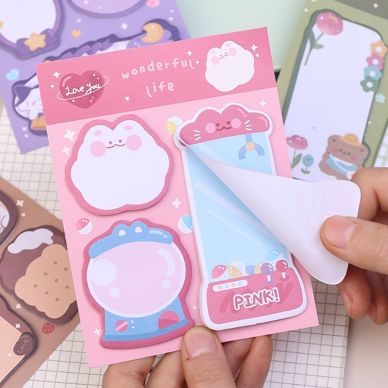60Sheets 3 IN 1 Cute Animal Shape Sticky Notes Creative Message Memo Pads Hand Account Note Paper Student Stationery