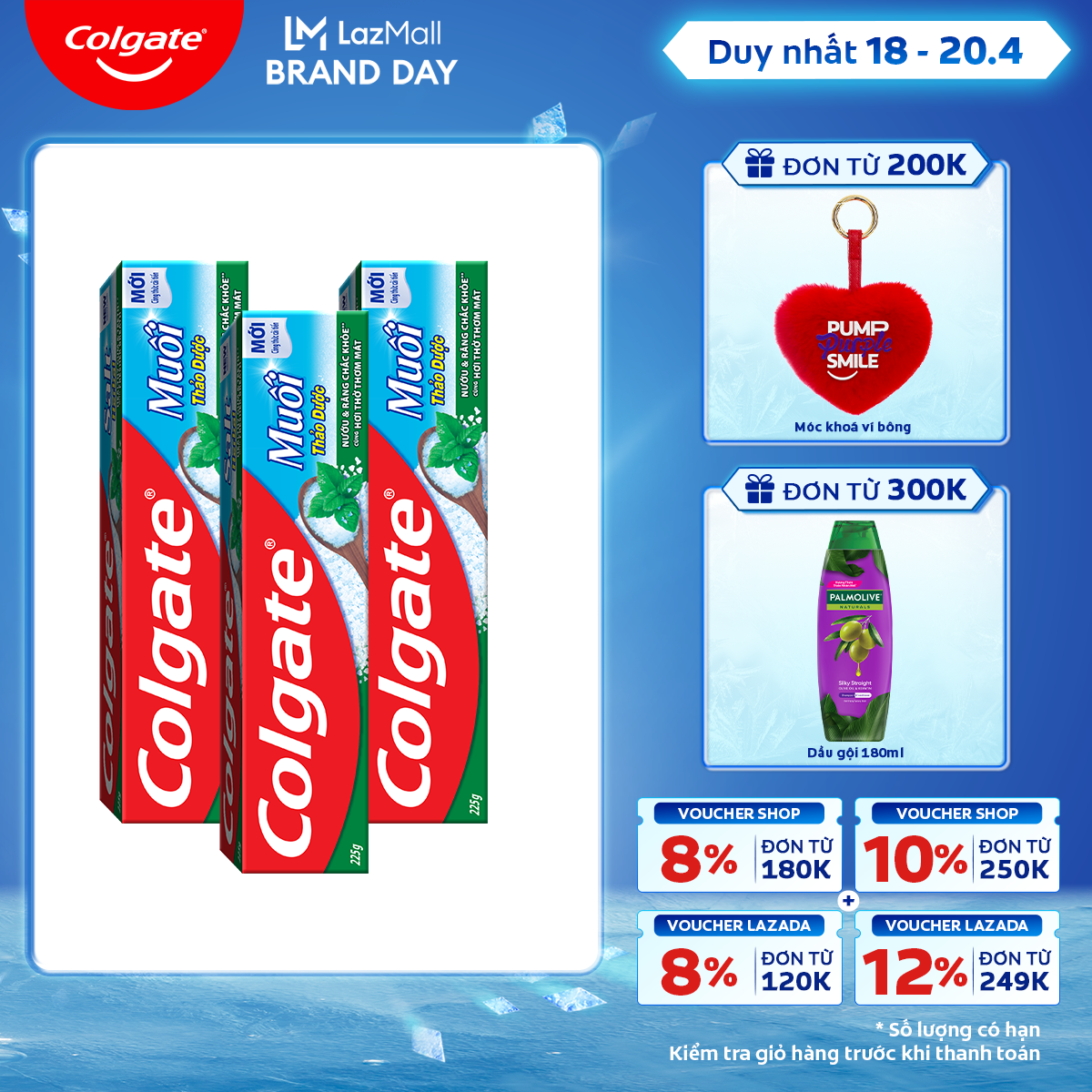 [Chỉ 18 - 20.4_Áp Voucher giảm đến 22%] Bộ 3 kem đánh răng Colgate bảo vệ nướu Muối Thảo Dược Herbal Salt 225gx3