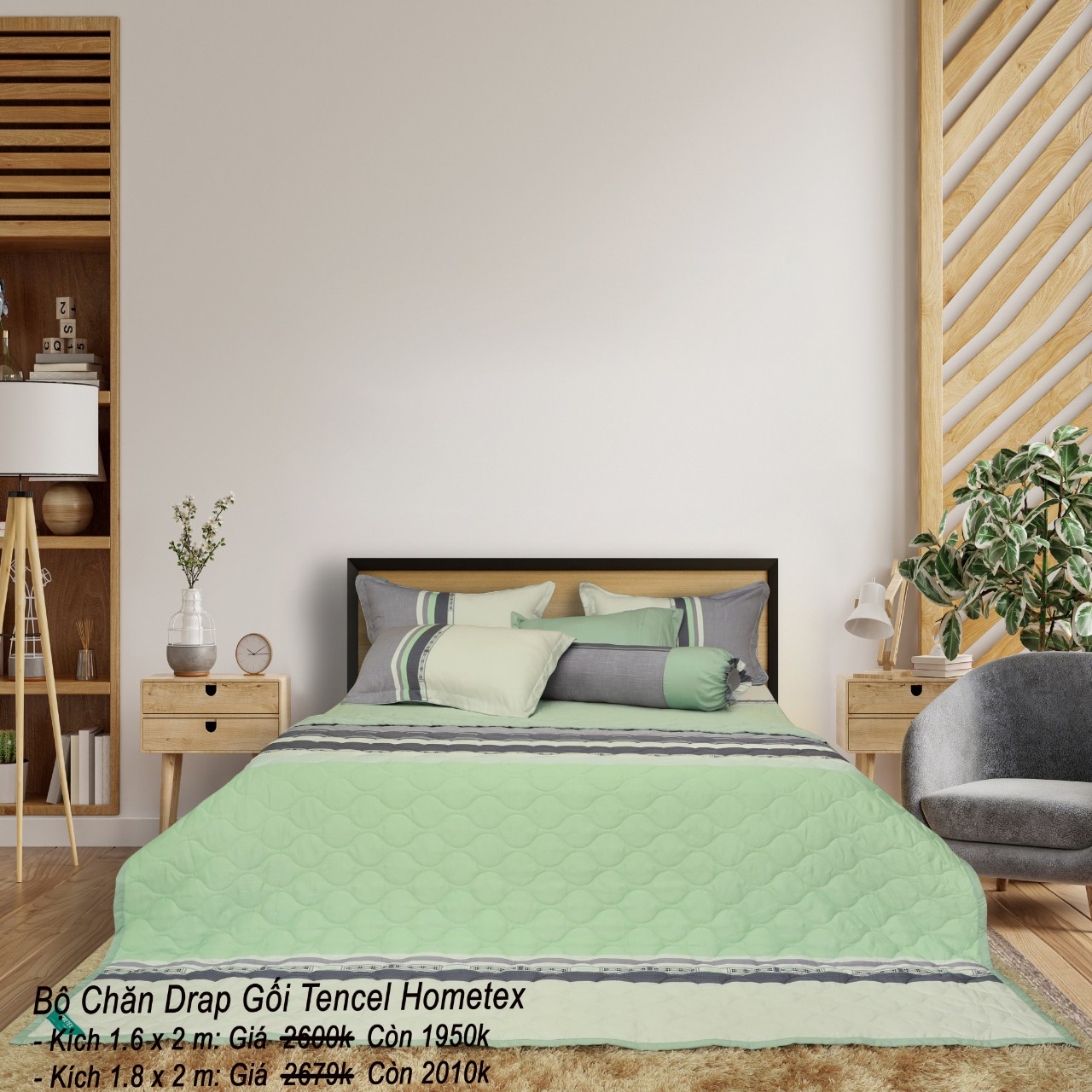 Bộ drap gối Hometex Tencel (160x200,180x200)