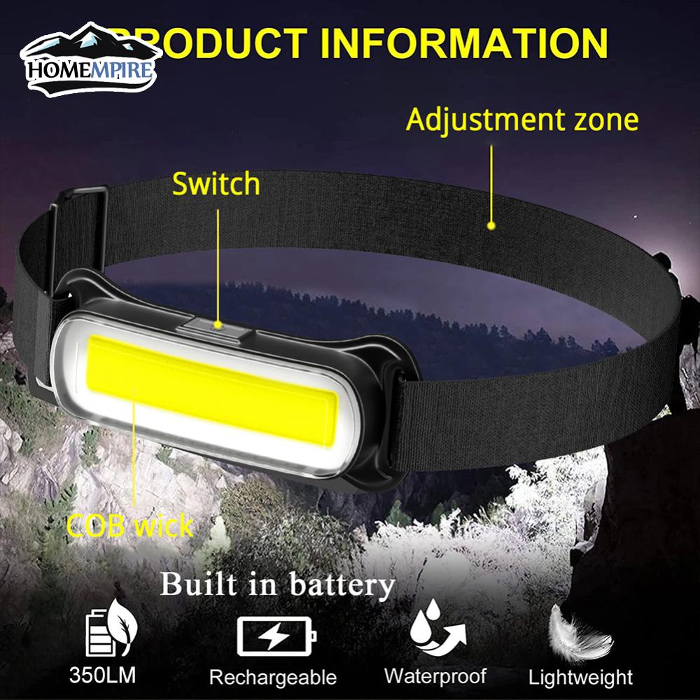 Homempire Rechargeable LED Headlamp 3 Modes Headlight Waterproof Head Light Adjustable Headband for Outdoor Camping Fishing Hiking