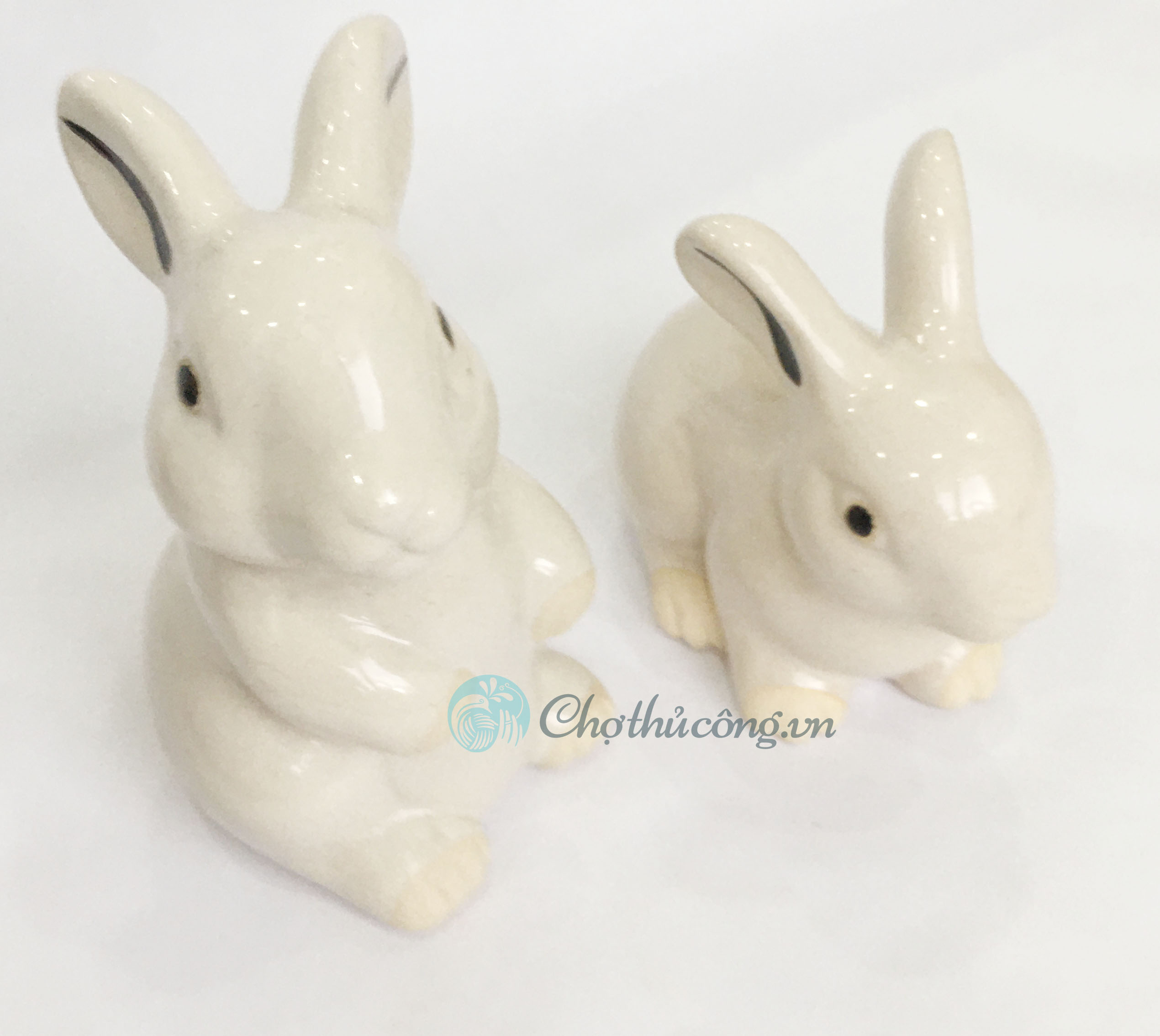 Medium size enameled ceramic jade rabbit - Rustic ceramic rabbit statue, lovely decoration, vintage decor