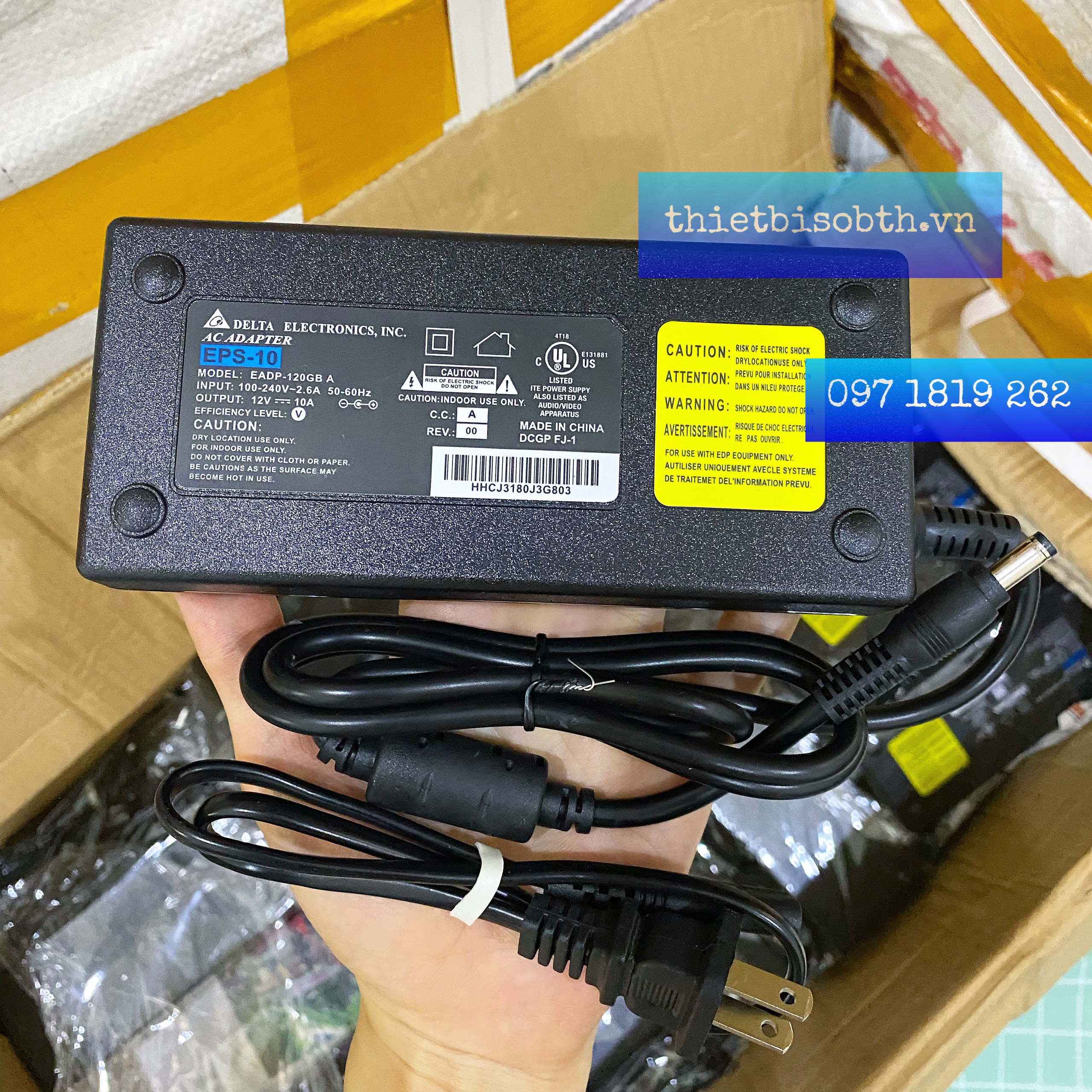 Adapter Nguồn 12V 10A DELTA Chạy Cho Camera, Đèn Led