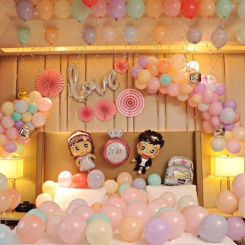 Set Bóng Bay Trang Trí Phòng Cưới [Tặng 100 cánh hoa hồng lụa]