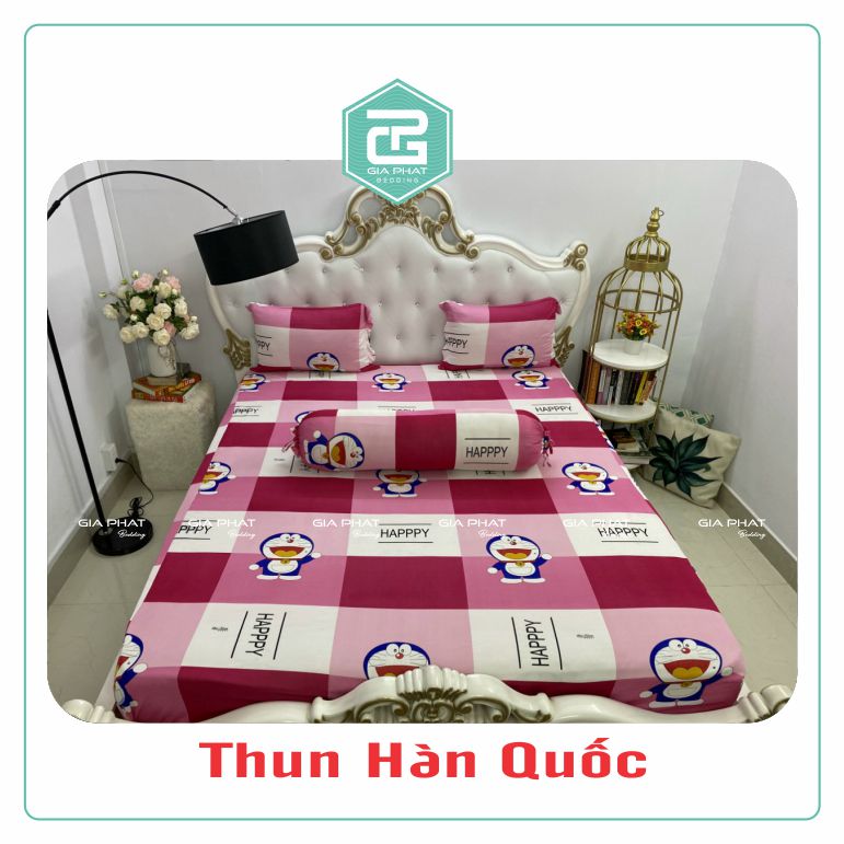 Bộ ga gối Thun Lạnh Hàn Quốc {4 món} họa tiết Doremon (1 ga bọc + 2 vỏ gối nằm + 1 vỏ gối ôm)