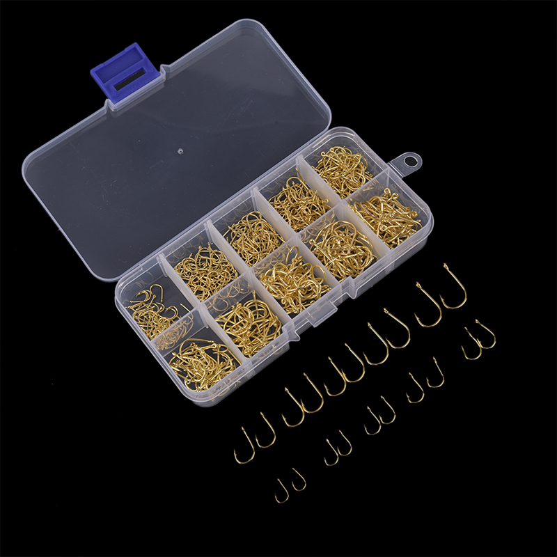 500pcs/set #3~#12 Fishing Hooks Carbon Steel Golden Fishhooks With Retail Box.