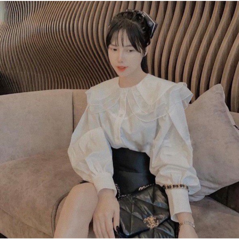 Áo sơ mi trắng nữ cổ sen ren bèo