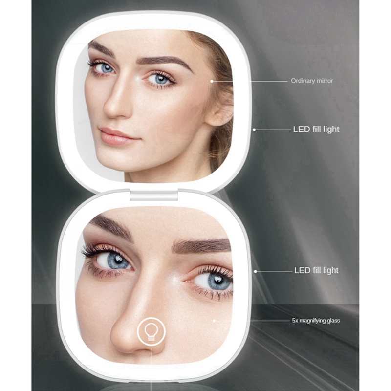 Mini LED Makeup Mirror with Light 5X Magnifying Pocket Double Sided Travel Convenient Cosmetic Vanity Mirrors