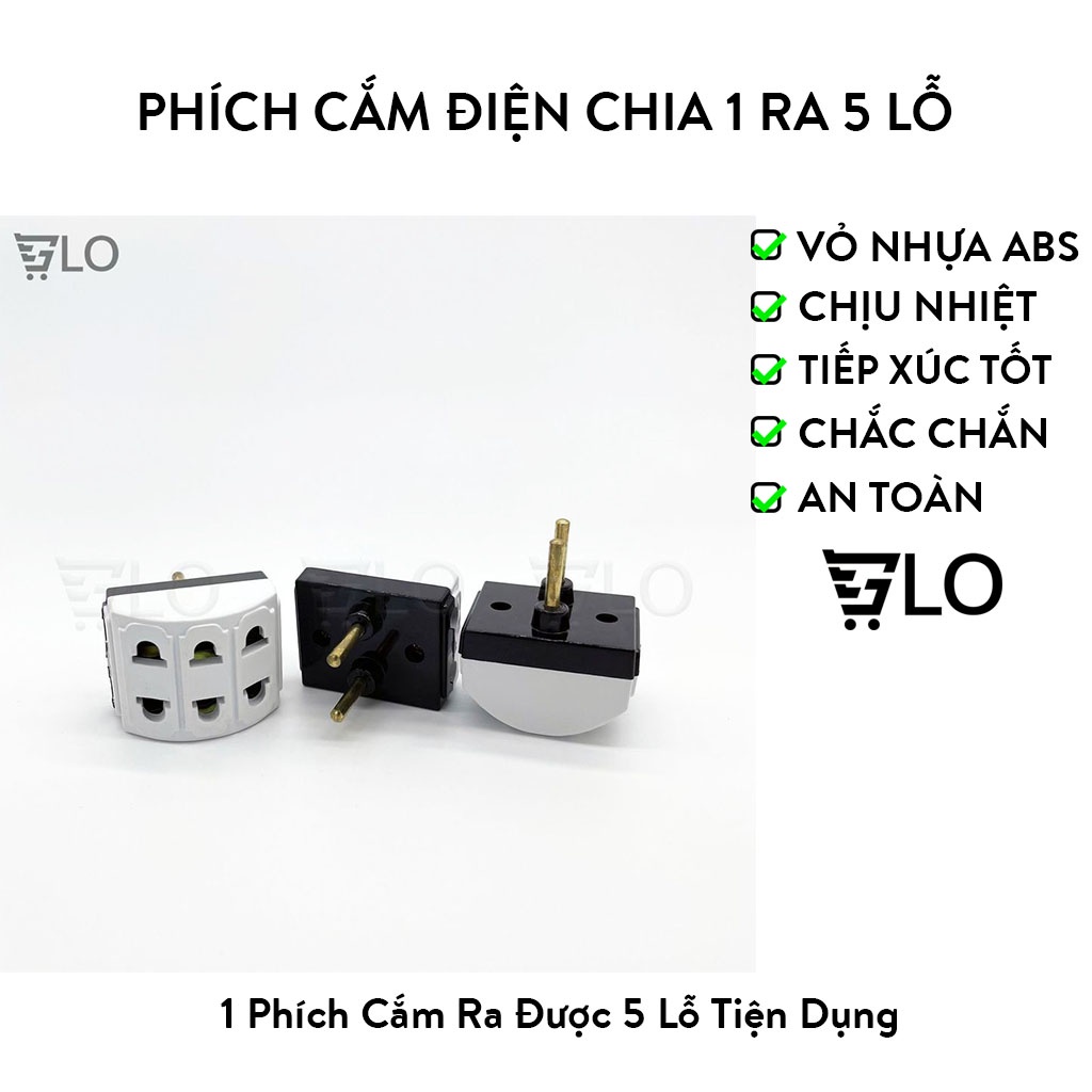 Phích cắm điện chia 1 ra 5 lỗ cắm chân tròn