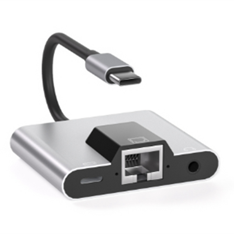 Type-C to Ethernet LAN Network Adapter Hub USB C to 3.5mm Audio PD Fast Charging Docking Station for Laptop Durable Easy to Use