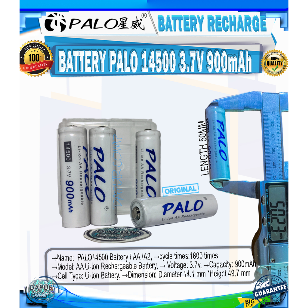 Cheap PALO 14500 900mAh 3.7V Li-ion Rechargeable Batteries AA