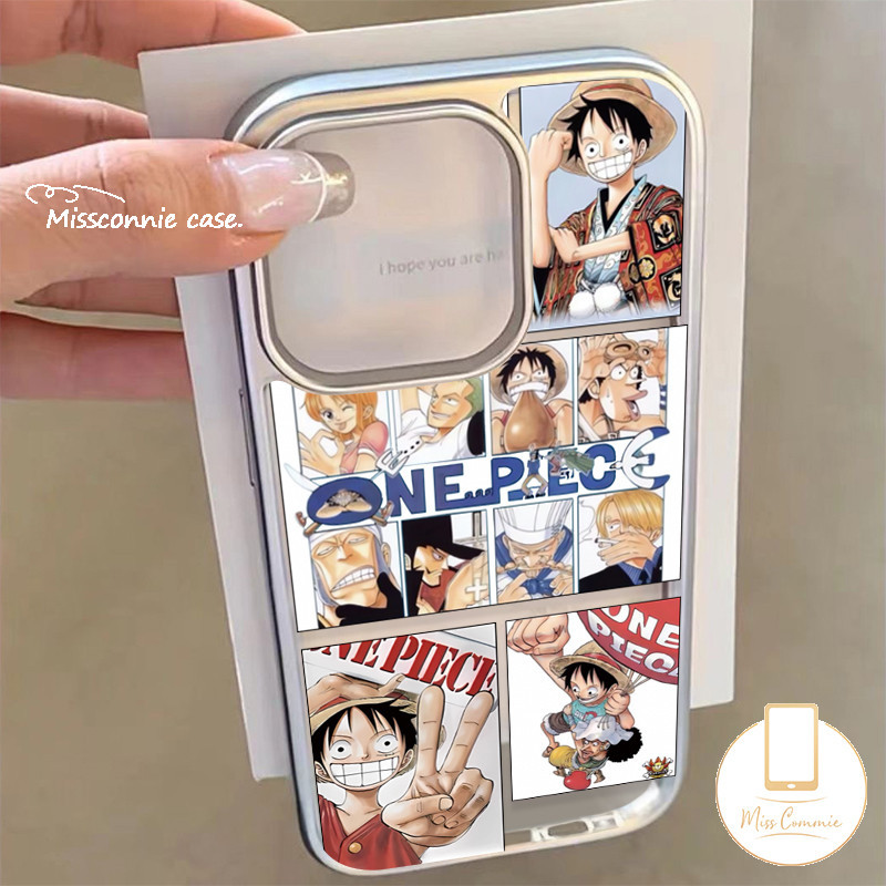 Trendy Brand Comic One Piece Phone Case Compatible for IPhone 11 14 13 15 12 Pro Max 8 7 14 15 Plus XR X 7Plus XS Max SE 2020 Luxury Electroplated Frame Cartoon Funny Luffy Cover.