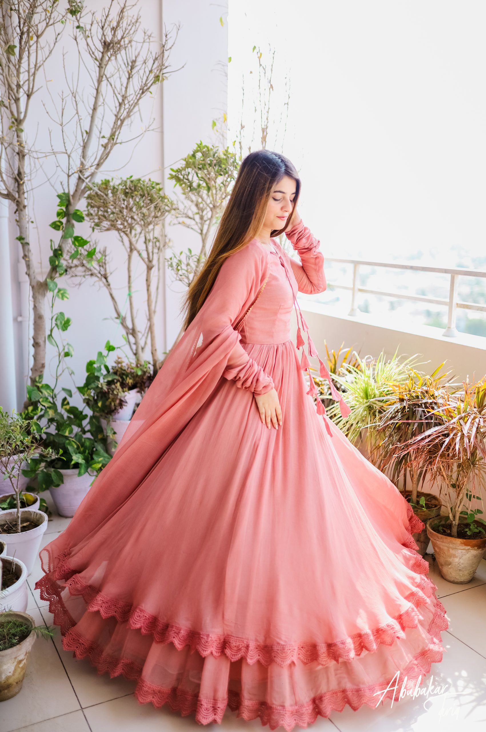 Stithced Stylish Long Frock for Women with Fancy Flair 3-Piece(Maxi+Trouser+Dupatta) - Party Wear Frocks for Women| Eid Collection For Women and Girls|Wedding Wear Dress For Girls (Top Trending Dress By Firangi)