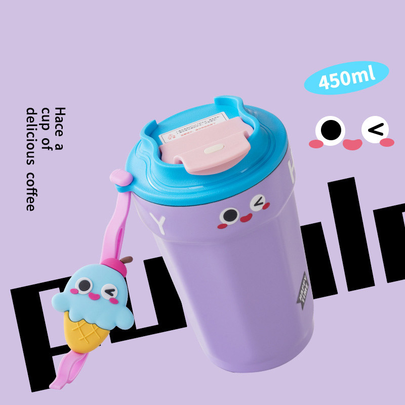 Cartoon plastic coffee cup and water cup for girls with high aesthetic value, high temperature resistance, and anti drop portable cup