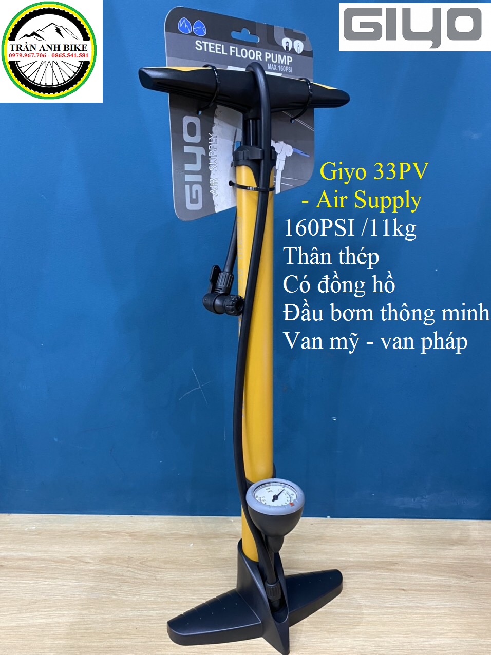 Bơm sàn xe đạp, xe máy Giyo cao cấp - Van thông minh