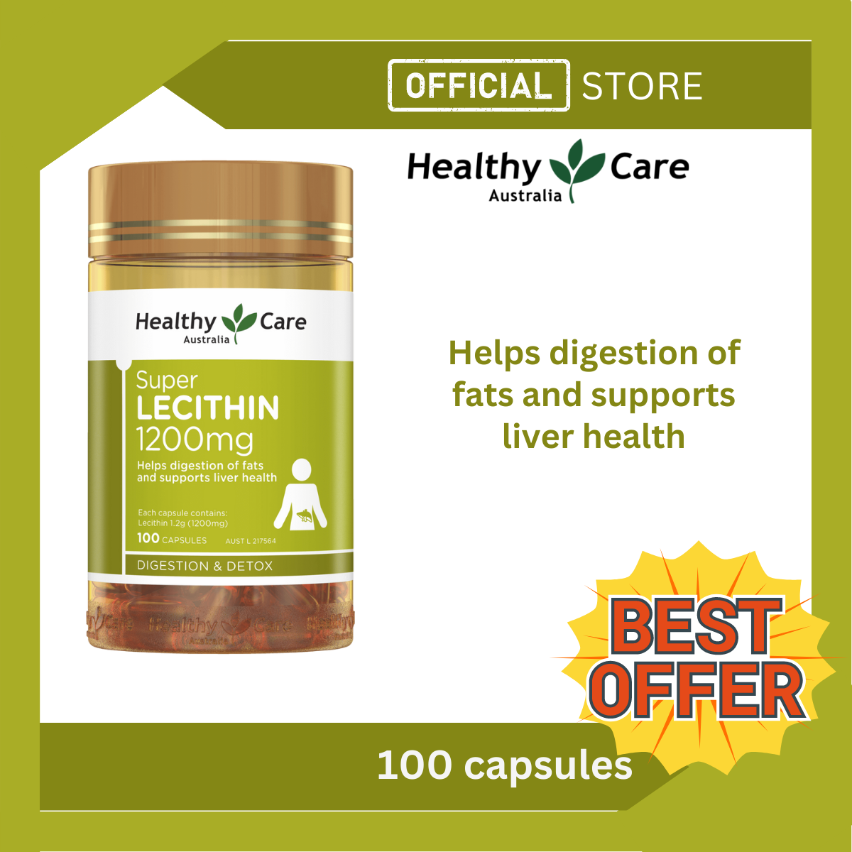 Healthy Care Super Lecithin 1200mg 100 Capsules For Liver Health