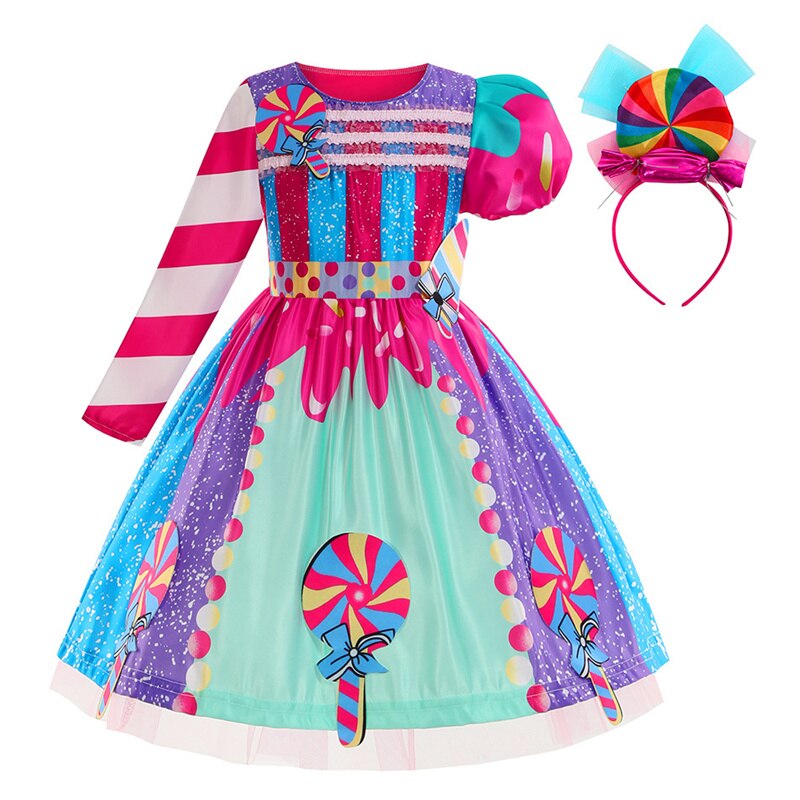 Girl Fantasy Princess Dress Children Birthday Lollipop Carnival Gown Rainbow Candy Costume Party Frock The Festival Of Halloween