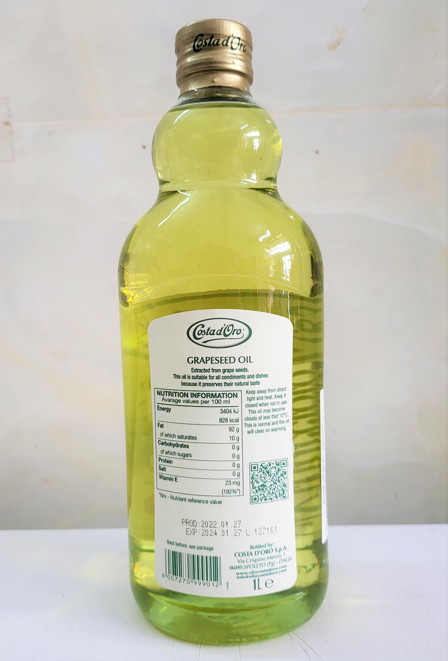 [Chai 1 Lít] DẦU HẠT NHO [Italia] COSTA D’ORO Grapeseed Oil