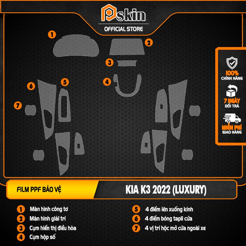Dán ppf trong suốt bảo vệ nội thất xe kia k3 2022