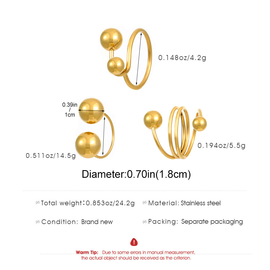 Personal Ring Stainless Steel 18K Gold Spherical Ball Round Open Ring Adjust for Women Girl Accessories No Fade Trendy Fashion Jewelry. 