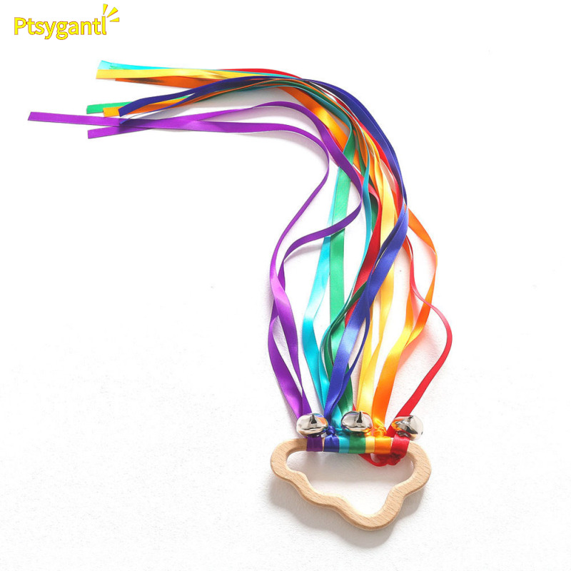 Ptsygantl Children Rainbow Ribbon With Bells Cloud-shaped Ring Early Education Toy Color Recognition Sensory Toy