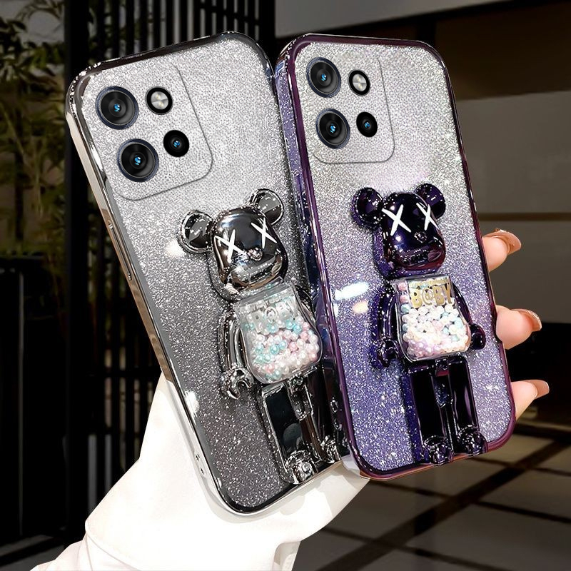 For Moto Edge 50 NEO 50 Fusion Pro Case with Cartoon 3D Bear Stand Luxury Slim Gradient Plating Glitter Girls Stylish For Motorola Edge 50 NEO 50 Pro Fusion Back Cover