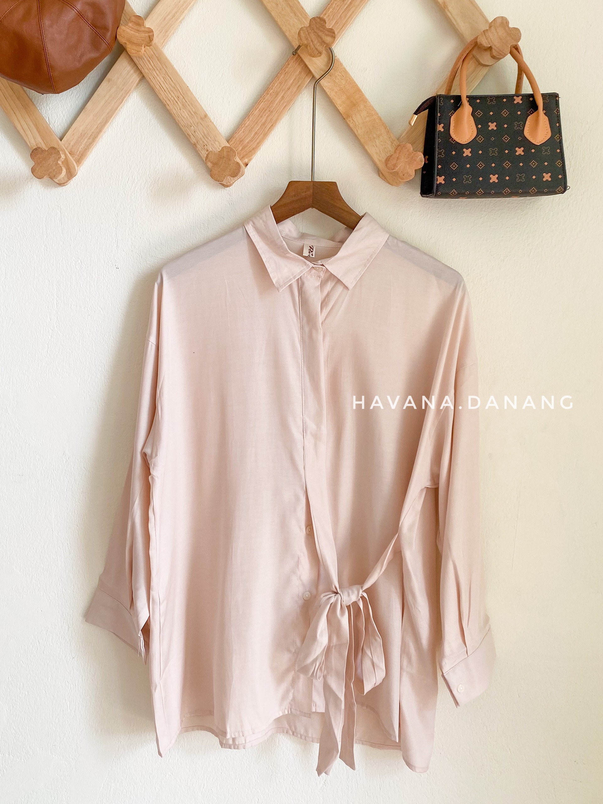 Áo sơ mi lụa nữ dài tay, sơ mi buộc eo mềm mịn freesize