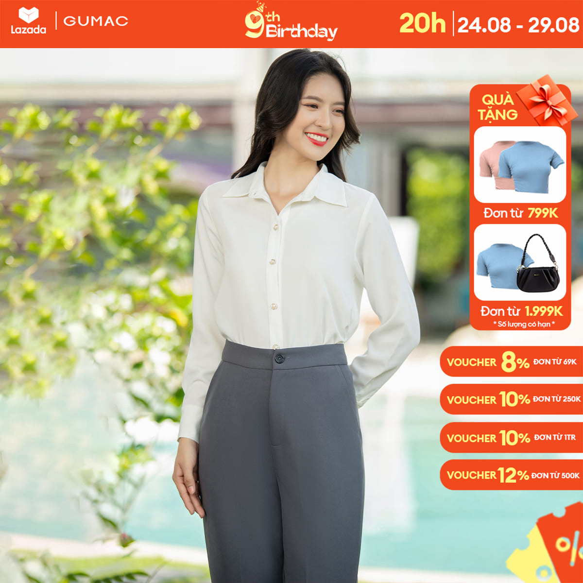Áo sơ mi vạt bầu thời trang gumac ad07056