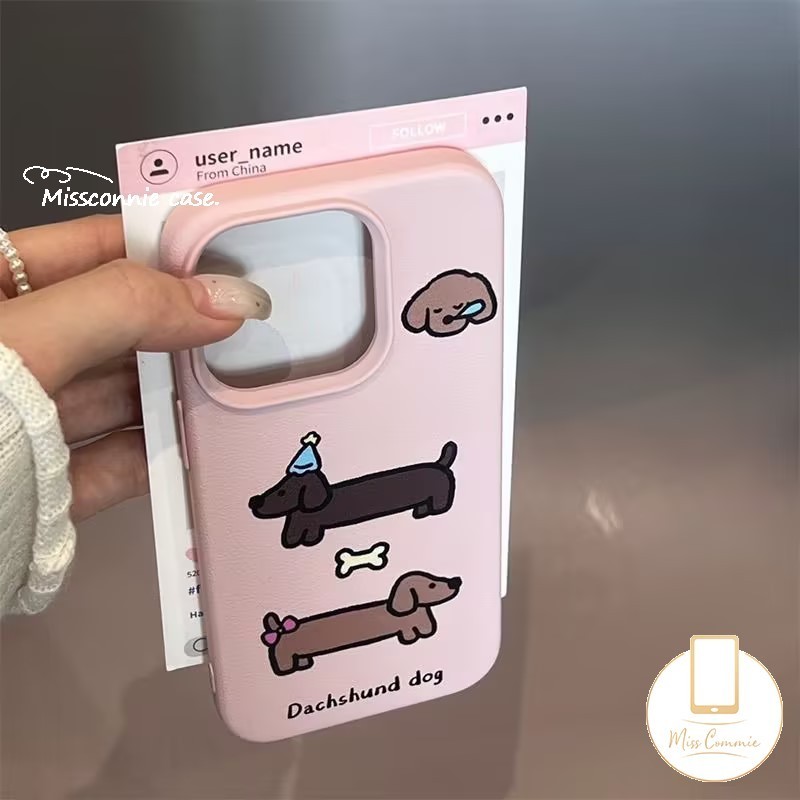 Cartoon Pink Lovely Dachshund Dog Case Compatible for IPhone 13 11 16 15 14 12 Pro Max XR 15 14 16 Plus X XS Max Creative Luxury Soft Case.