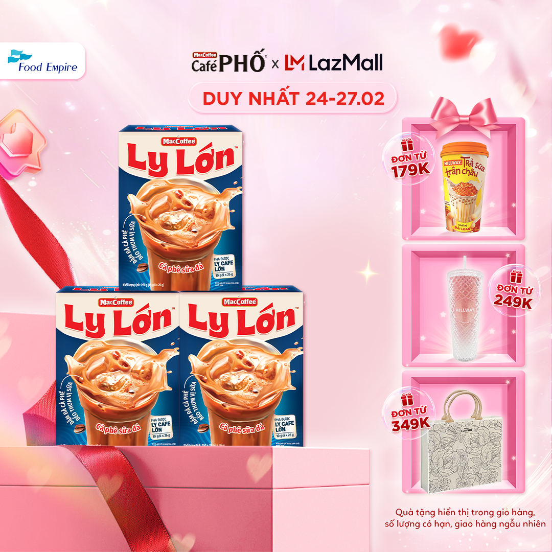 Combo 3 hộp Cà phê Ly Lớn - Maccoffee (hộp 10 gói x 26g)