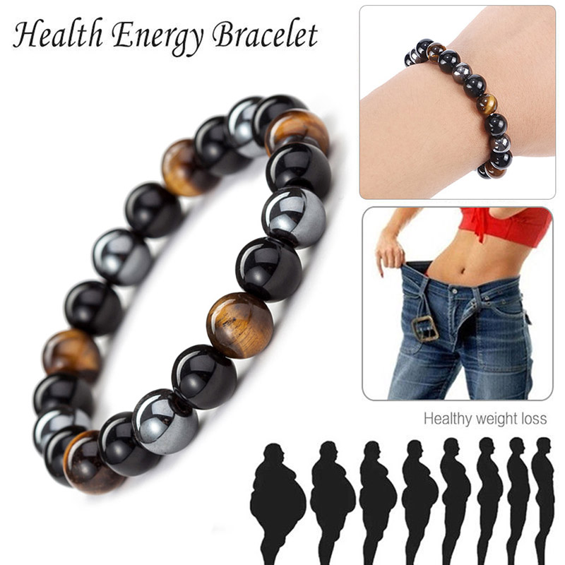 Magnetic Hematite Stone Bead Bracelet Health Care Magnet Men Weight Loss Jewelry MIRRORRR. 