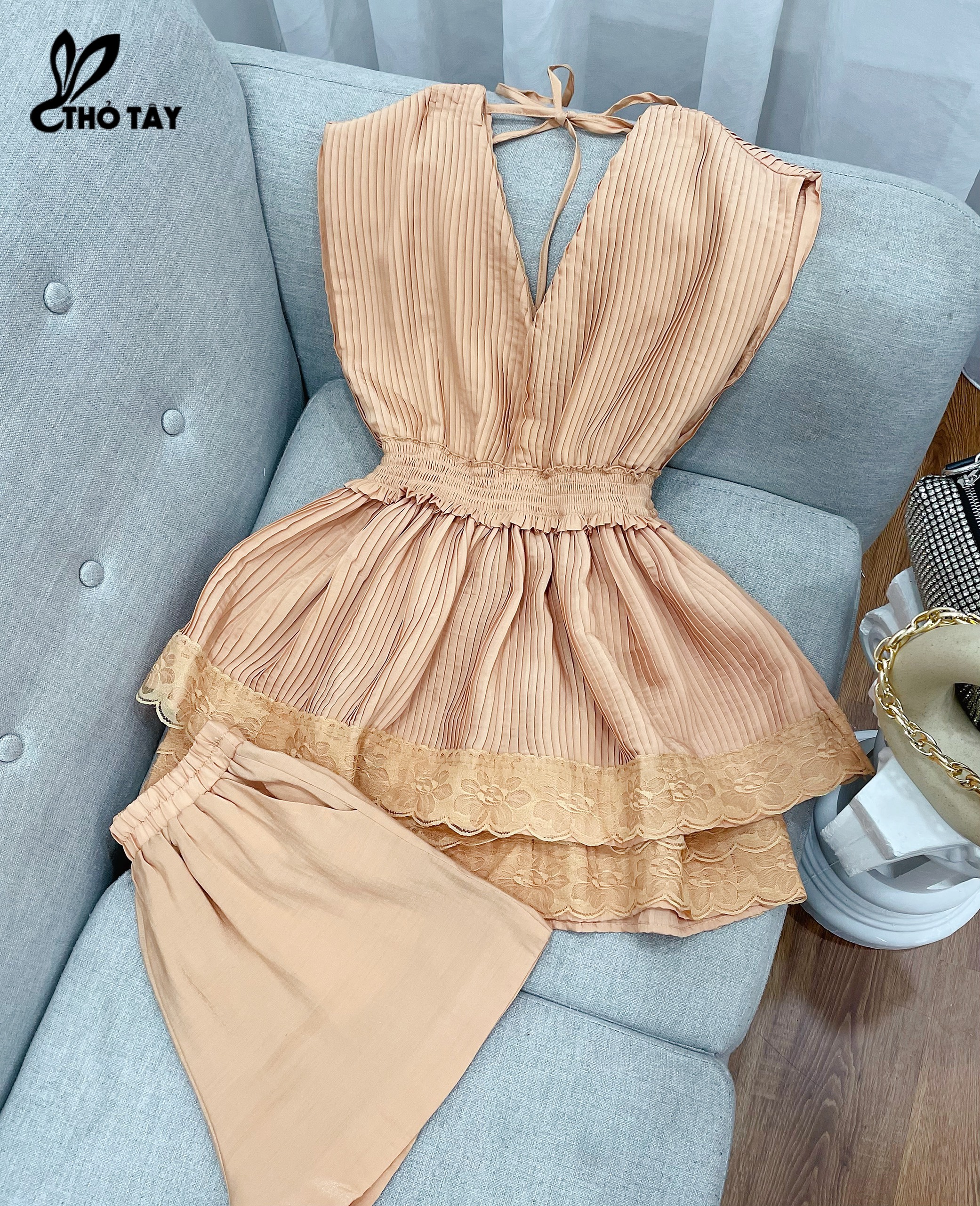 Set Bộ Nữ Nhún Eo Phối Ren - THỎ TÂY S379D29