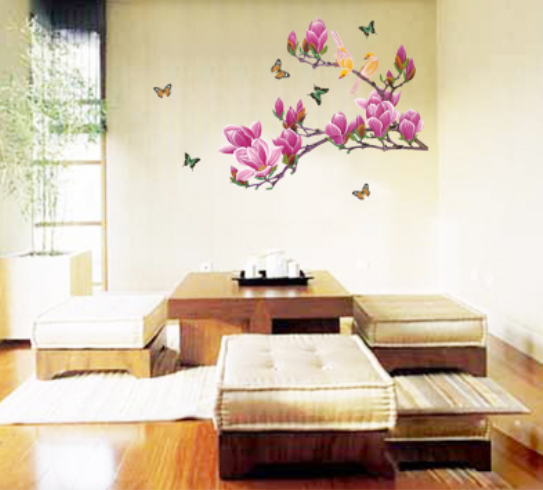 Decal trang trí tường - Cành đào hồng sẫm