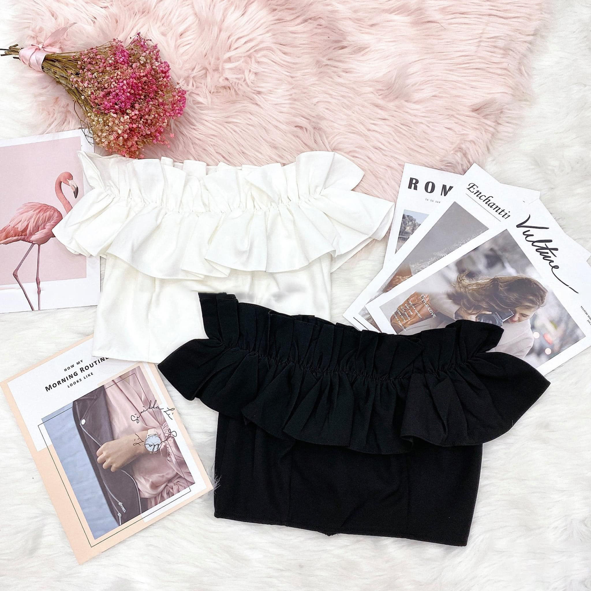 [TANA'S] Áo croptop trễ vai viền bèo