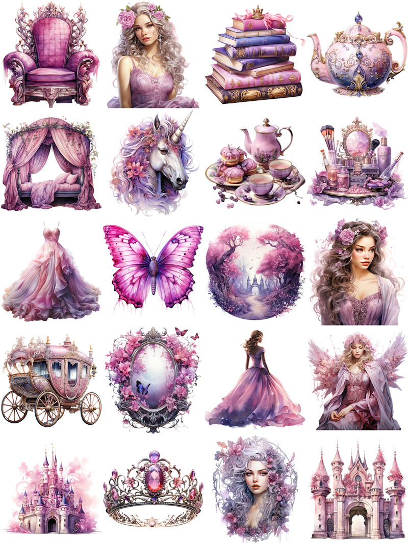 %E3%80%90The%20Quiet%20Page%E3%80%9112pcs/pack%20Purple%20Fairy%20Tale%20Princess%20World%20Sticker%20Diy%20Craft%20Scrapbooking%20Album%20Junk%20Journal%20Decorative%20Stickers%20-%20Image%204
