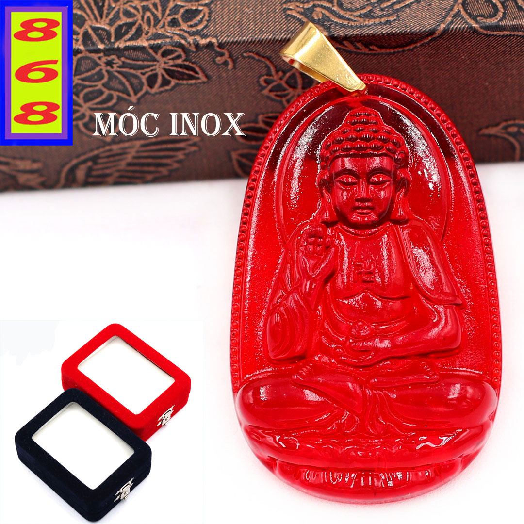 [HCM]Mặt dây chuyền phật A Di Đà pha lê đỏ 3.6cm - Phật bản mệnh tuổi Tuất, Hợi - Mặt size nhỏ - Tặng kèm móc inox