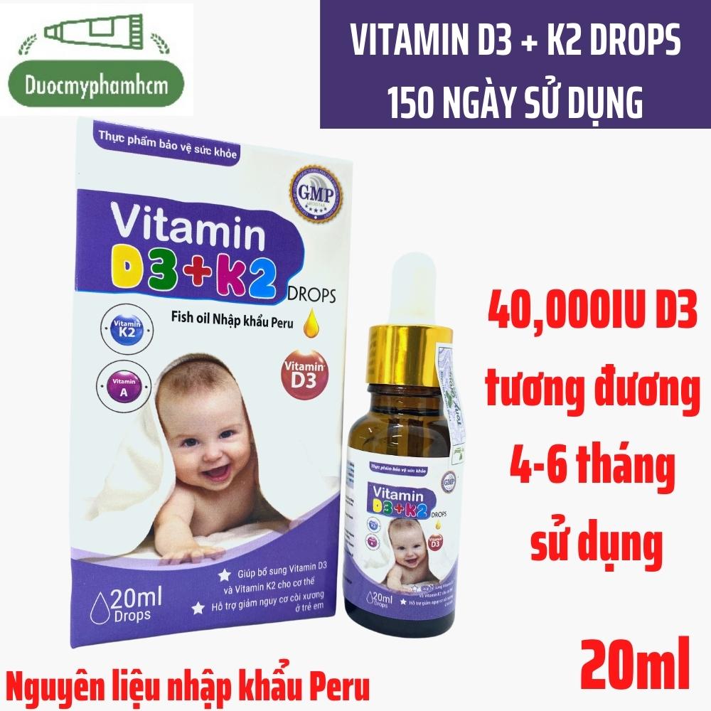 Vitamin d3 + k2 drops 40,000iu- 180 ngày sử dụng - bổ sung vitamin d3 &k2 tăng cường hấp thu canxi tối đa, lọ 20ml