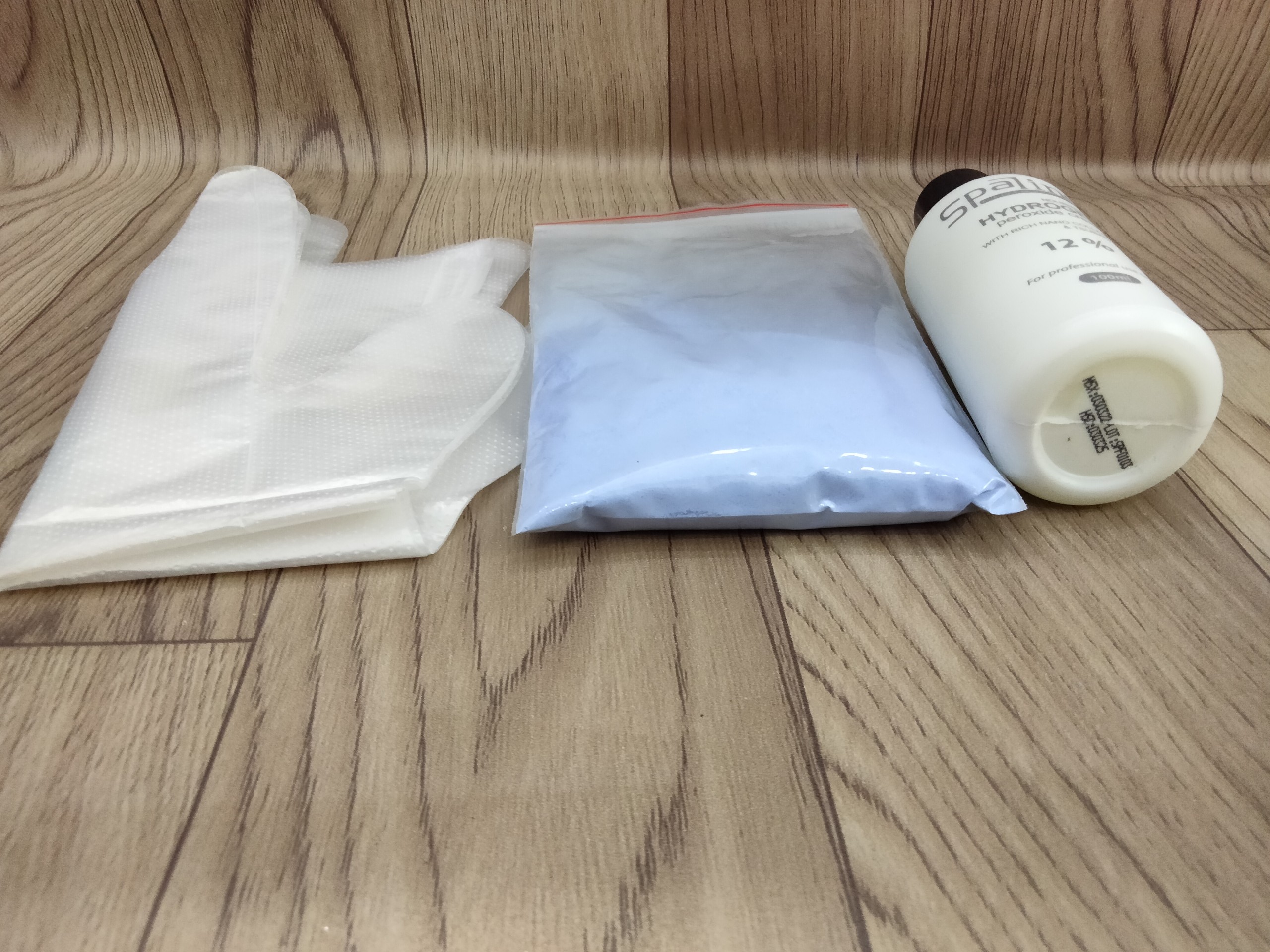 Combo 100gr Bột tẩy, 100ml oxy, bao tay
