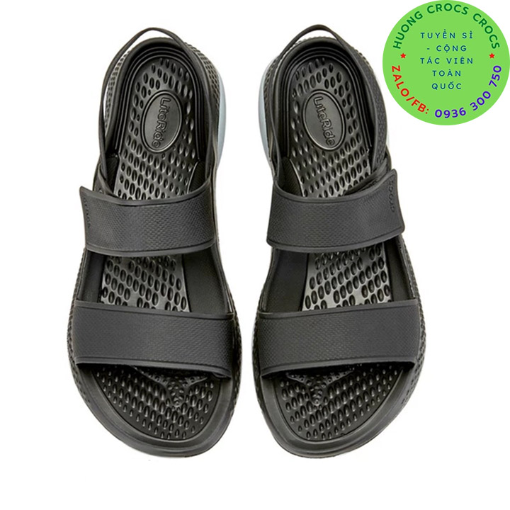 Dép sandal nhựa đi mưa crocs literide pacer 360 cho nữ màu đen