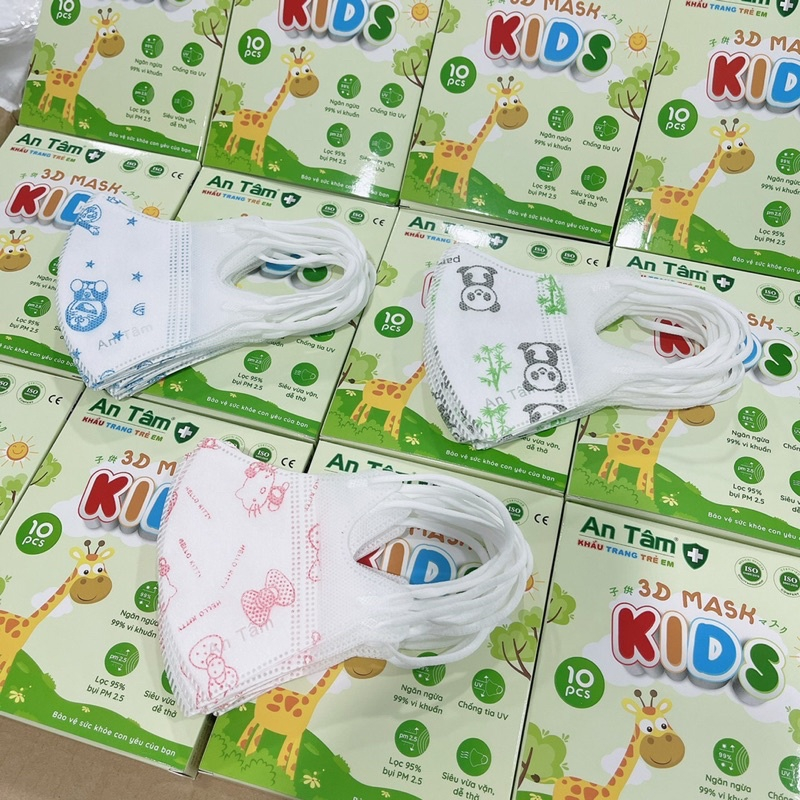 Khẩu trang 5d kids an tâm dành cho bé 2- 8 tuổi hộp 10 cái