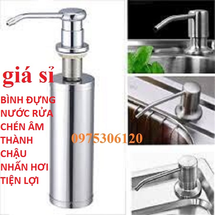Bình Đựng Xà Bông, Bình Đựng Nước Rửa Chén Chất liệu: inox sáng bóng không gỉ màu, đựng nước rửa chén âm thành chậu rửa chén