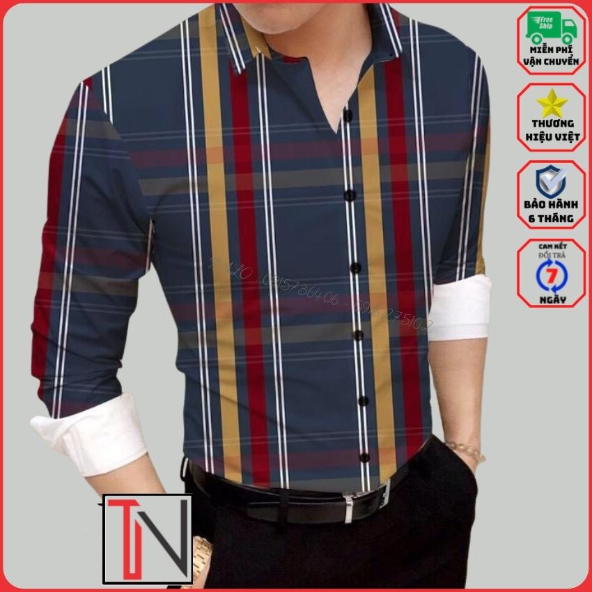 Áo Sơ Mi Nam Tay Dài Họa Tiết Sọc Caro Kiểu Hàn Quốc Đẹp -MSA13- Chất Liệu Lụa Twill Mềm Mại , Mịn Màng , Chống Nhăn , Siêu Mát , thấm hút mồ hôi nhanh🔸 TANNGUYEN 🔸