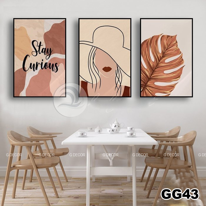 Tranh treo tường canvas 3 bức phong cách Bắc Âu 43, tranh cô gái trang trí phòng khách, phòng ngủ, phòng ăn, spa, decor